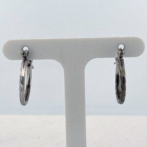 Estate Sterling Silver 925 Textured Hoop Earrings 0.82” Classic Vintage